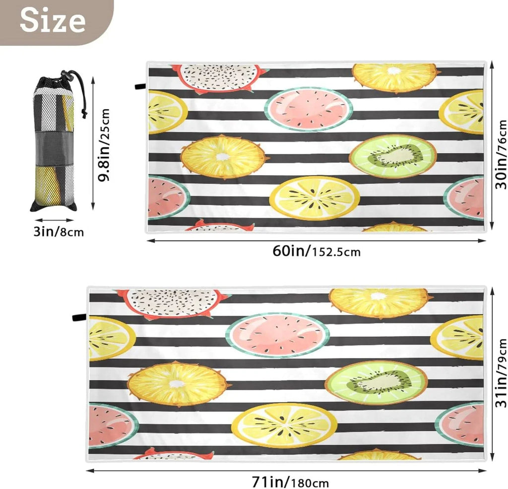 Bestwell Tropical Fruit Slice Beach Towel Oversized Towel Blanket, Thin Lightweight Microfiber Sand Free Quick Dry Towel, 30”” Multipurpose Pool Bath Yoga Swim Shower Towel