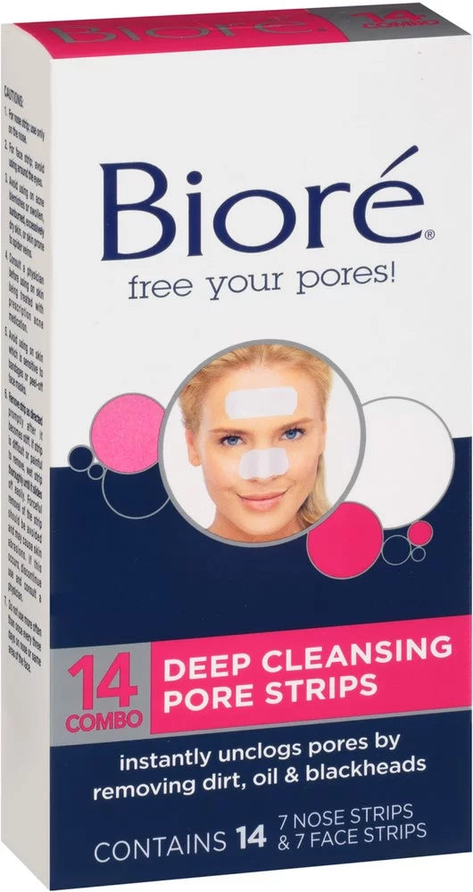 Biore Combo Pack Deep Cleansing Pore Strips Face/Nose 14 ea (Pack of 6)