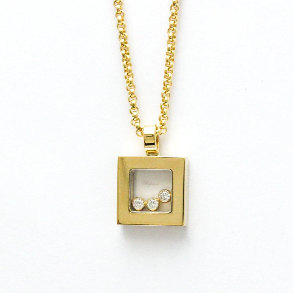 Pre-Owned Chopard Happy Diamonds Square Necklace 79/3210 Yellow Gold (18K) Diamond Men,Women Fashion Pendant Necklace (Gold) (Good)