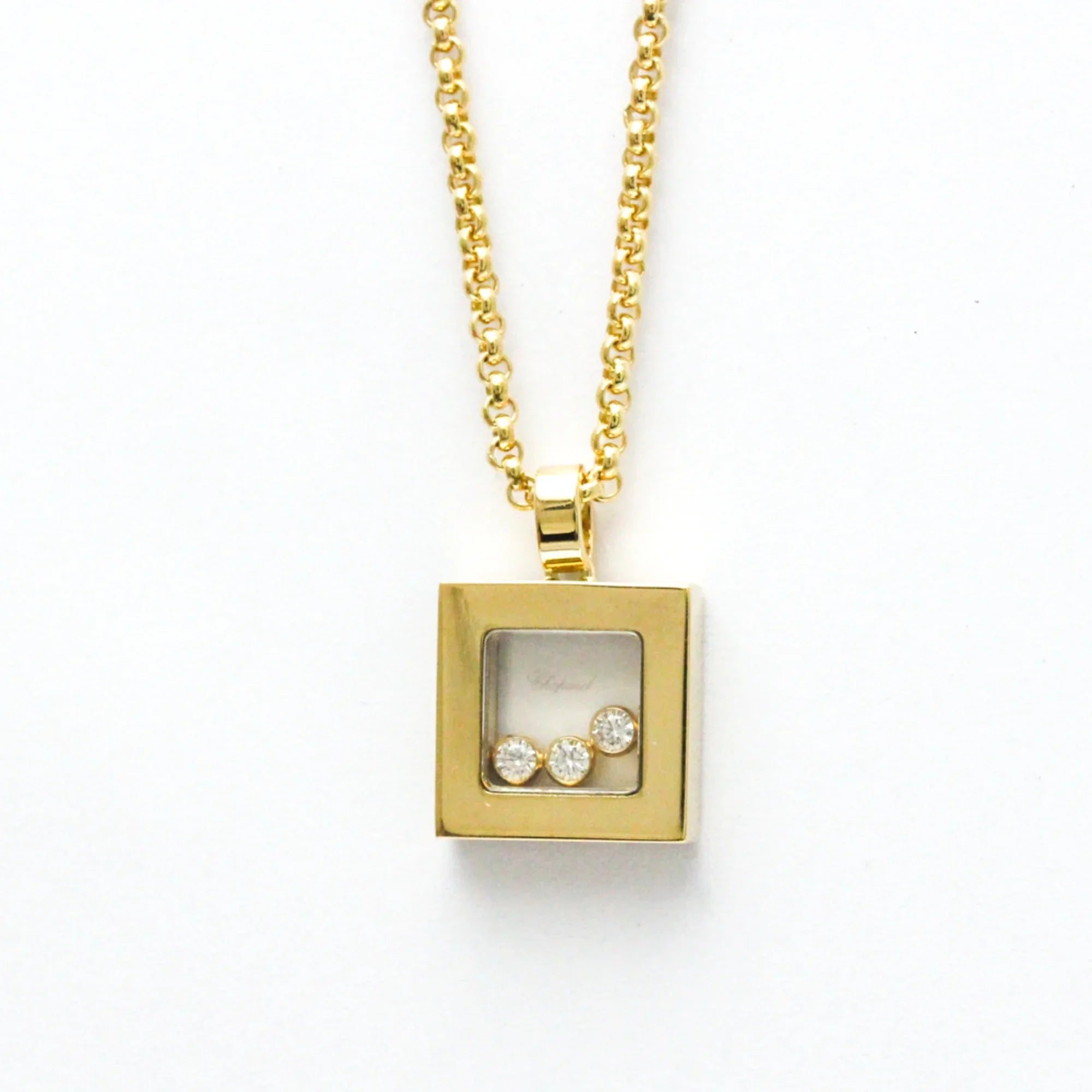 Pre-Owned Chopard Happy Diamonds Square Necklace 79/3210 Yellow Gold (18K) Diamond Men,Women Fashion Pendant Necklace (Gold) (Good)