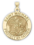 Saint Michael - Protect My Father - Religious Medal - 2/3 inch Size of Dime, Solid 14K Yellow Gold
