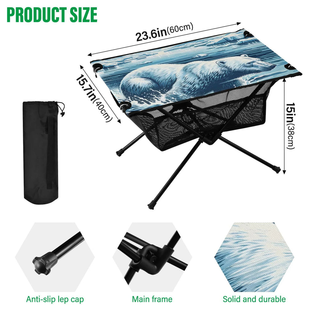Polar Bear Swimming Camping Folding Table Portable Beach Table with Storage Bag Compact Picnic Table for Outdoor Travel Fishing