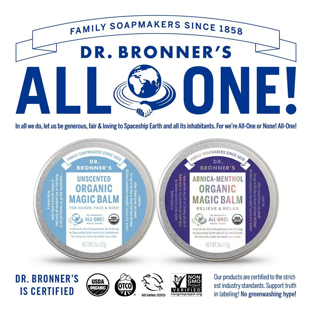 Dr. Bronner's - Organic Magic Balm (Baby Unscented, 2 Ounce, 2 Pack) Made with Organic Beeswax and Hemp Oil, Moisturizes and Soothes Hands, Face and Body, Relieves Dry Skin, Helps Prevent Diaper Rash