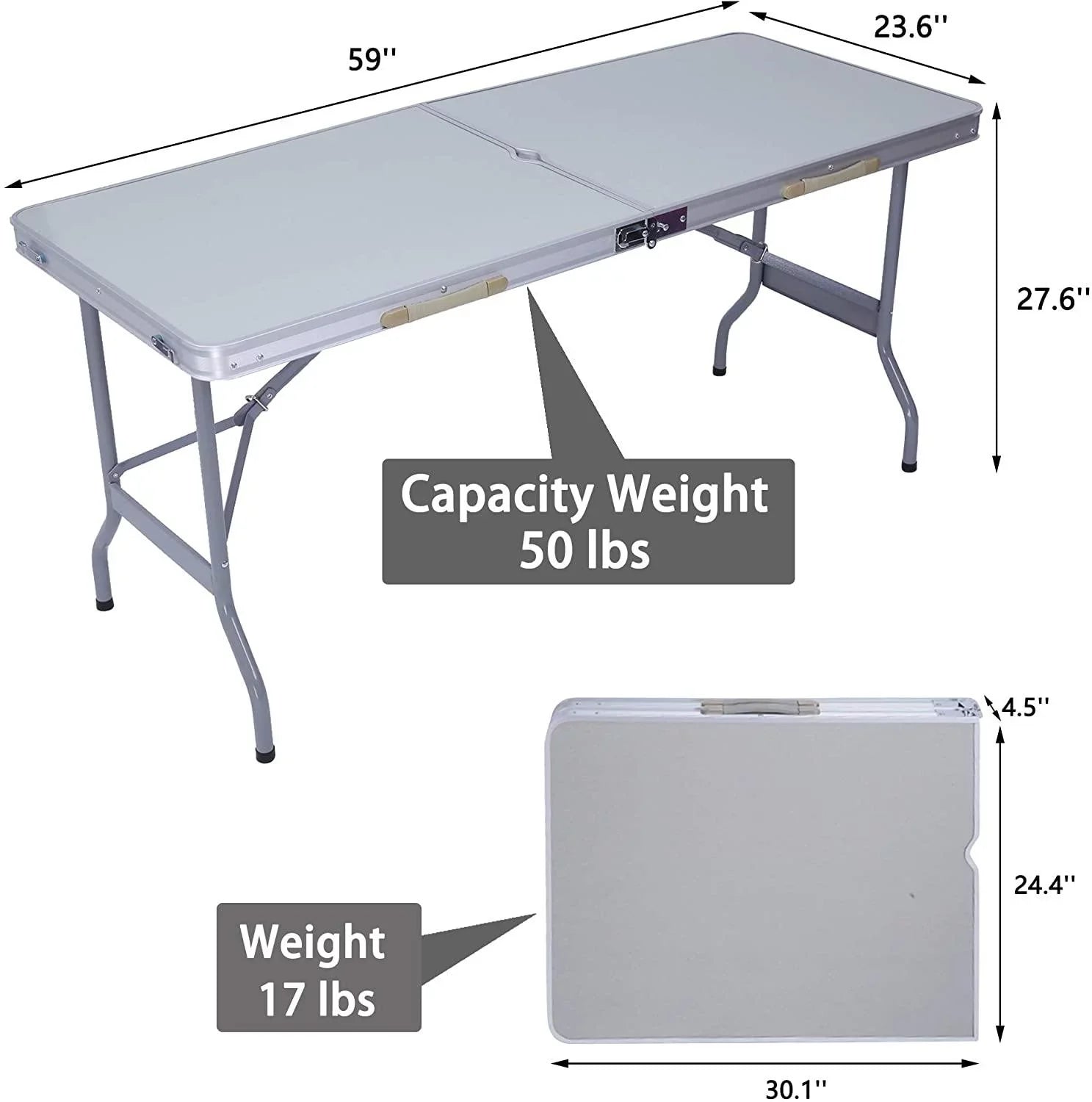 Mydepot Portable Folding Aluminum Picnic Table, Umbrella Hole, Compact, Carry Bag, Camping