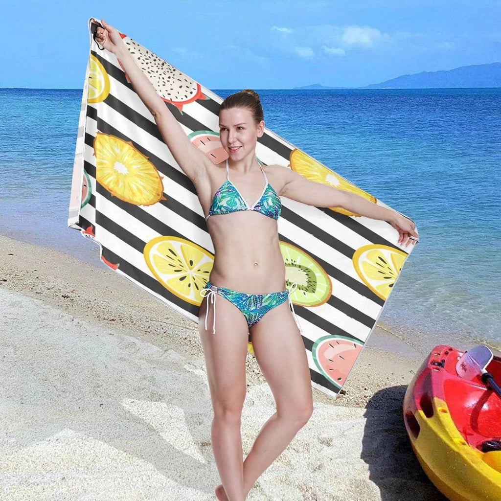 Bestwell Tropical Fruit Slice Beach Towel Oversized Towel Blanket, Thin Lightweight Microfiber Sand Free Quick Dry Towel, 30”” Multipurpose Pool Bath Yoga Swim Shower Towel