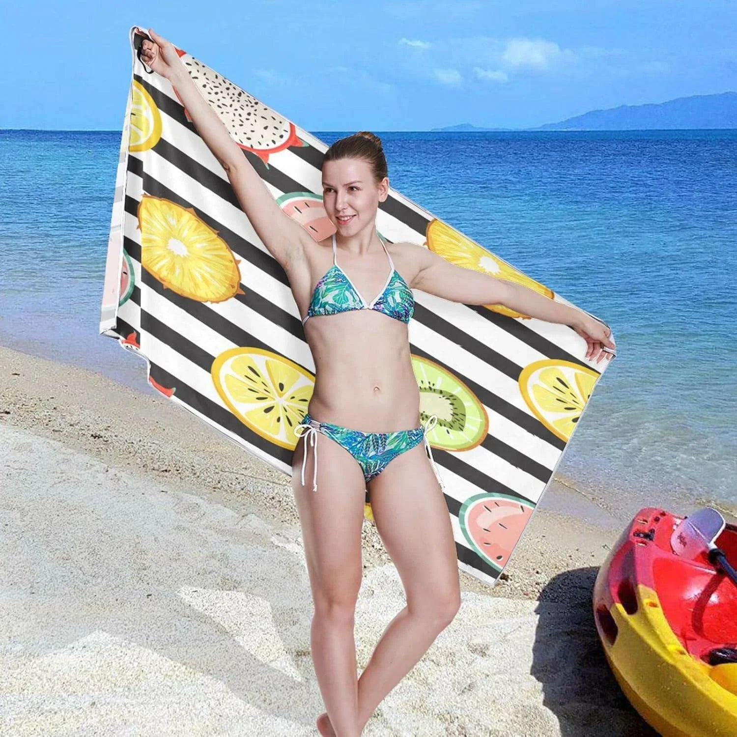 Bestwell Tropical Fruit Slice Beach Towel Oversized Towel Blanket, Thin Lightweight Microfiber Sand Free Quick Dry Towel, 30”” Multipurpose Pool Bath Yoga Swim Shower Towel