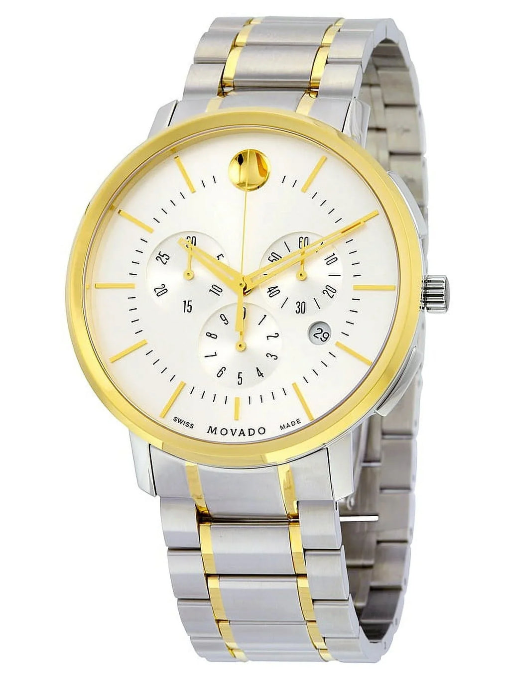 Movado Thin Classic Chronograph Silver Soleil Dial Two-tone Stainless Steel Mens Watch 0606887
