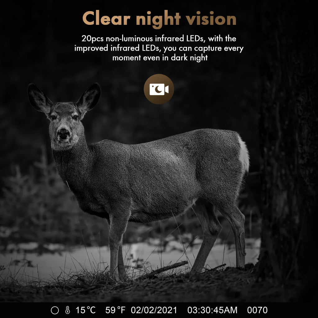 Solar Trail Camera 24MP 1080P Game Camera with 2500mAh Built-in Lithium Battery Rechargeable Night Vision Waterproof  Motion Activated 0.1s Trigger Speed 120°Wide Angle Hunting Cam
