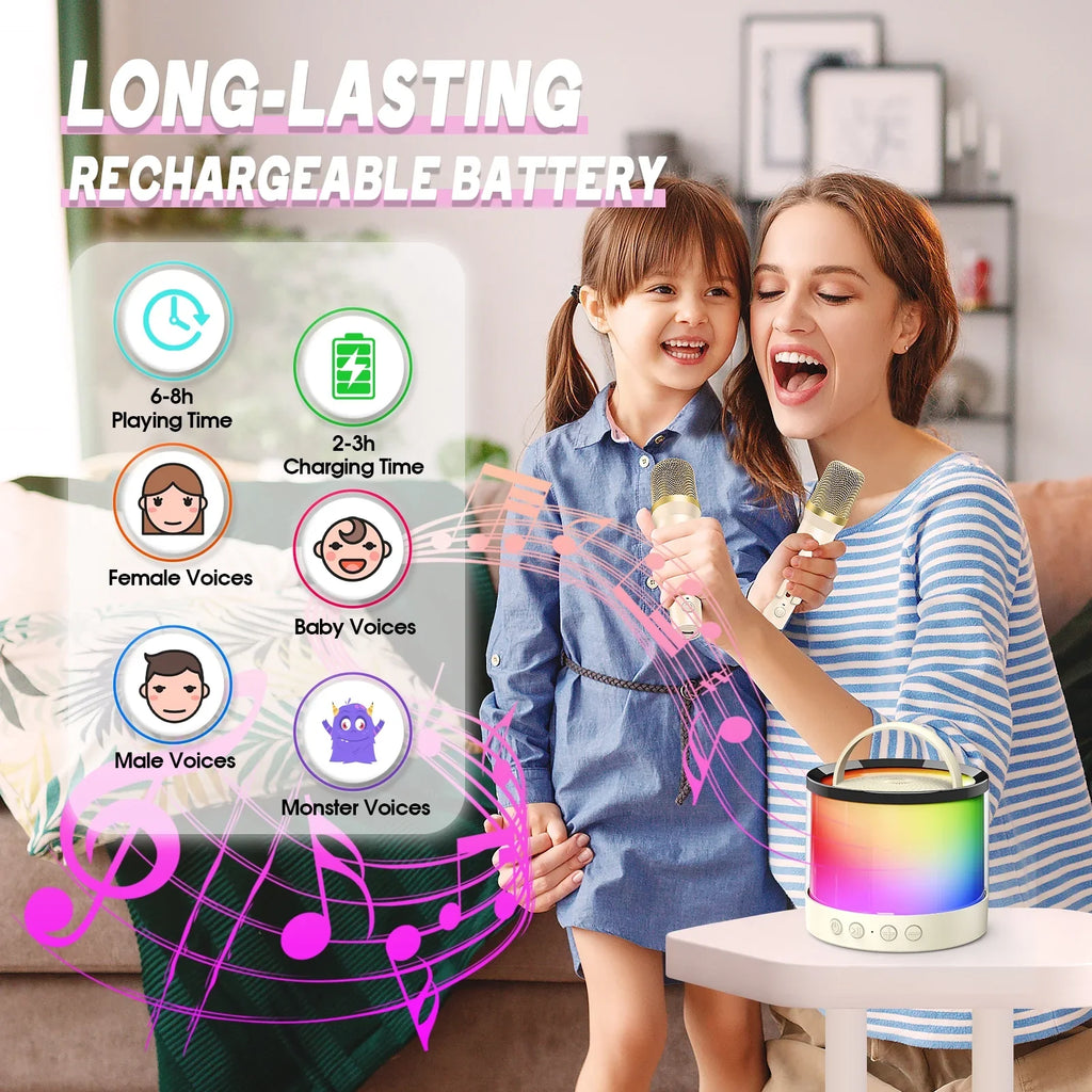 Mini Karaoke Machine Microphone for Kids Adults, Portable Bluetooth Speaker with 2 Microphones, Toys Gifts for 3 4 5 6 7 8+ Year Old Girls Boys Adults