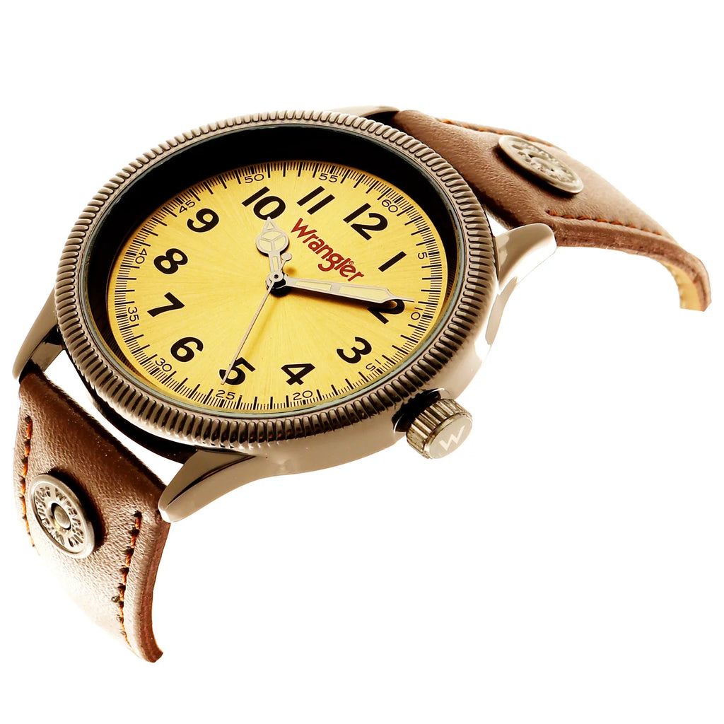Wrangler 40mm Golden Sunburst Dial, Brown Strap Watch