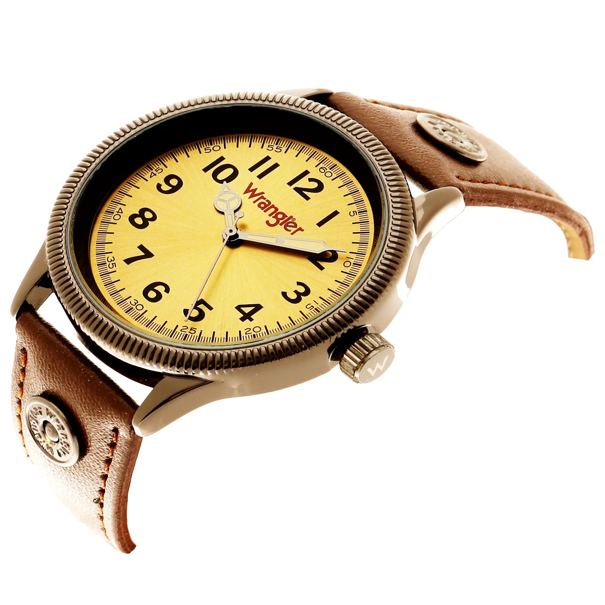 Wrangler 40mm Golden Sunburst Dial, Brown Strap Watch