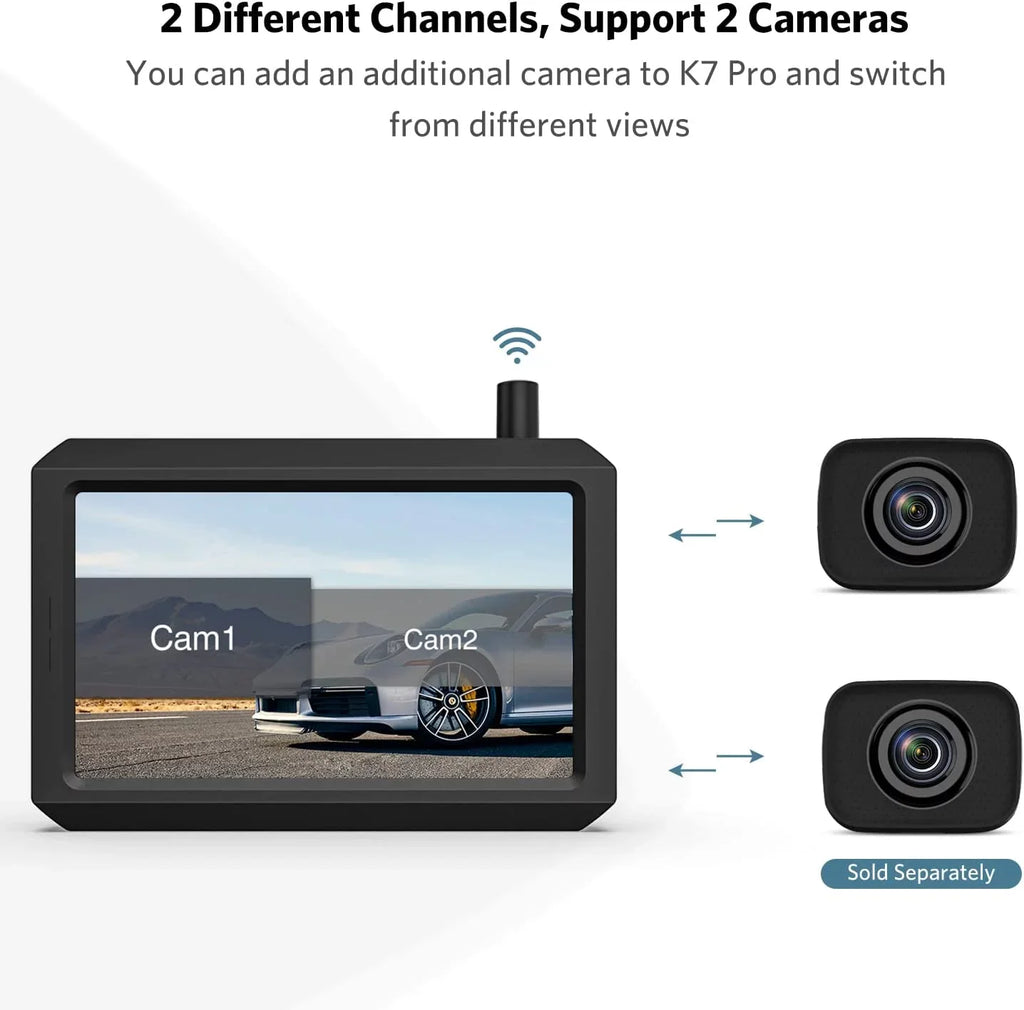 K7Pro  Wireless Backup Camera for Trucks, Support 2 Cameras, 5″ -  Monitor and Waterproof Rear View Camera for Car//Van/Mini /Pickup