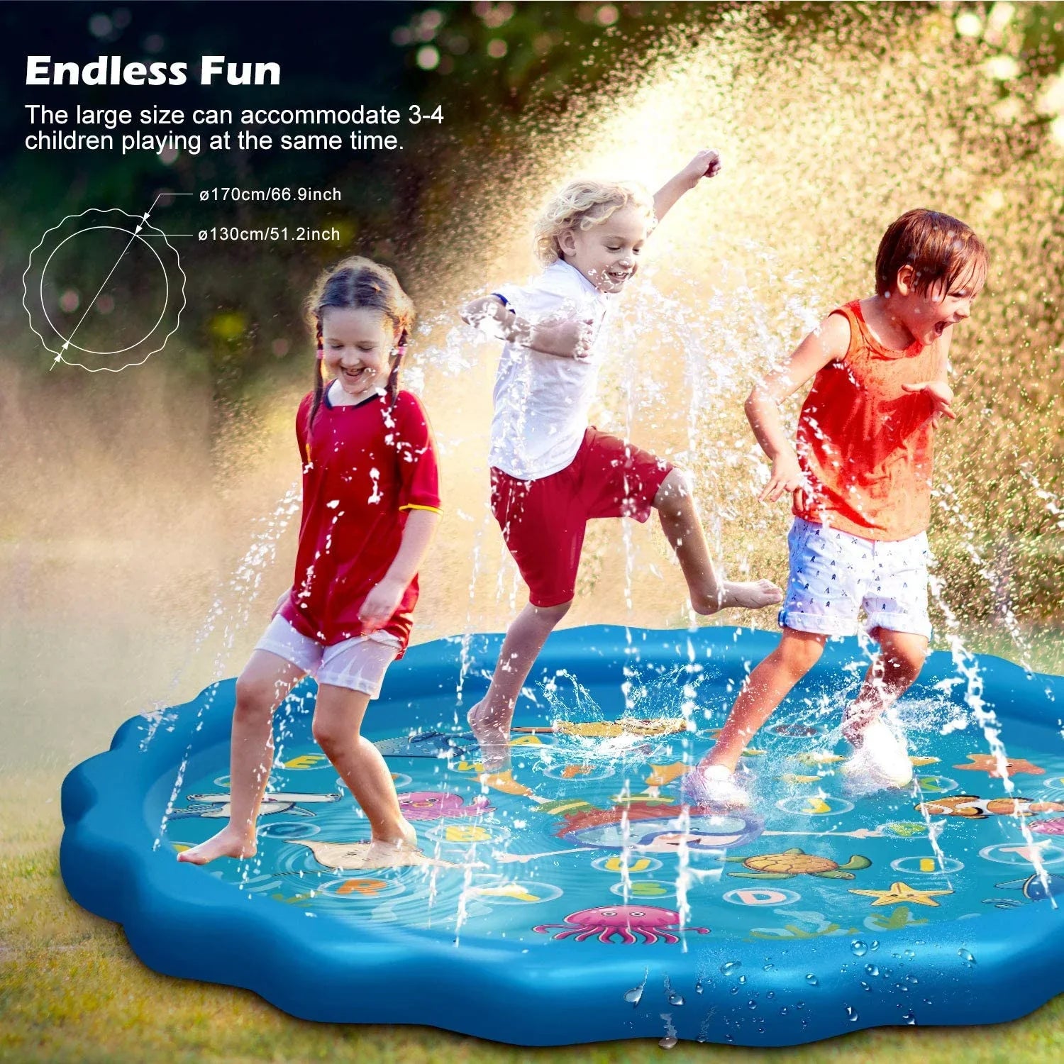 Sprinkle & Splash Play Mat - 68" Water Sprinkler, Kiddie Outdoor Outside Water Pool Toys for Toddlers Kids Children Infants Boys and Girls - Perfect Inflatable Outdoor Summer Water Toys Sprinkler pad
