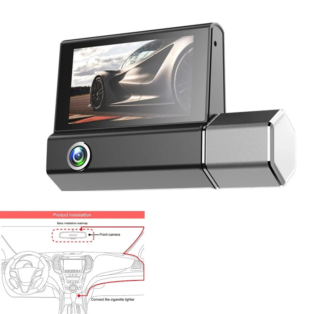 Car  Dash Cam Front And Inside And Rear Camera Video Recorder Dual Lens