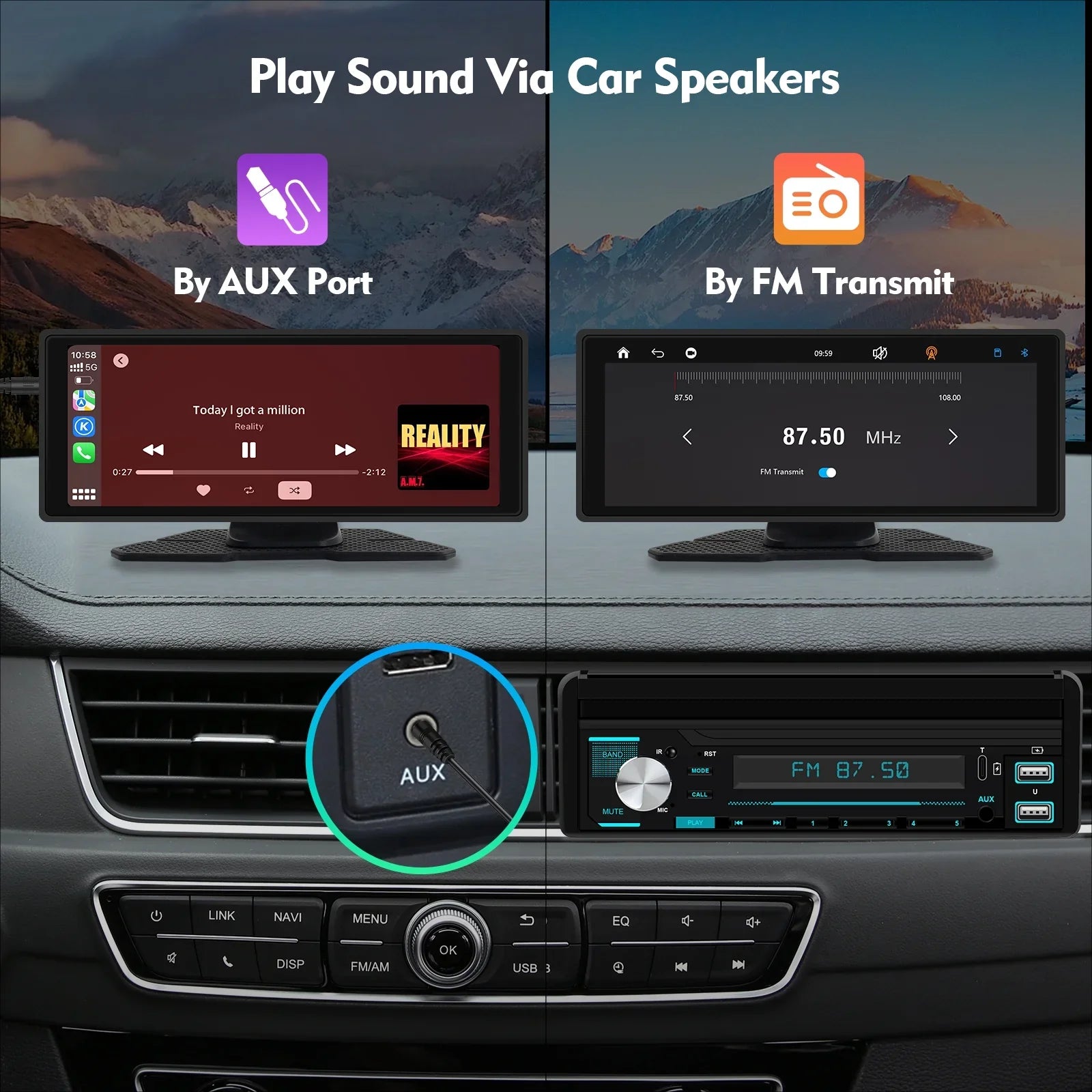 Portable Wireless Carplay & Android Auto Car Stereo, 10.26 Inch Full  Car Touch Screen Portable Car Radio Receiver Backup Camera