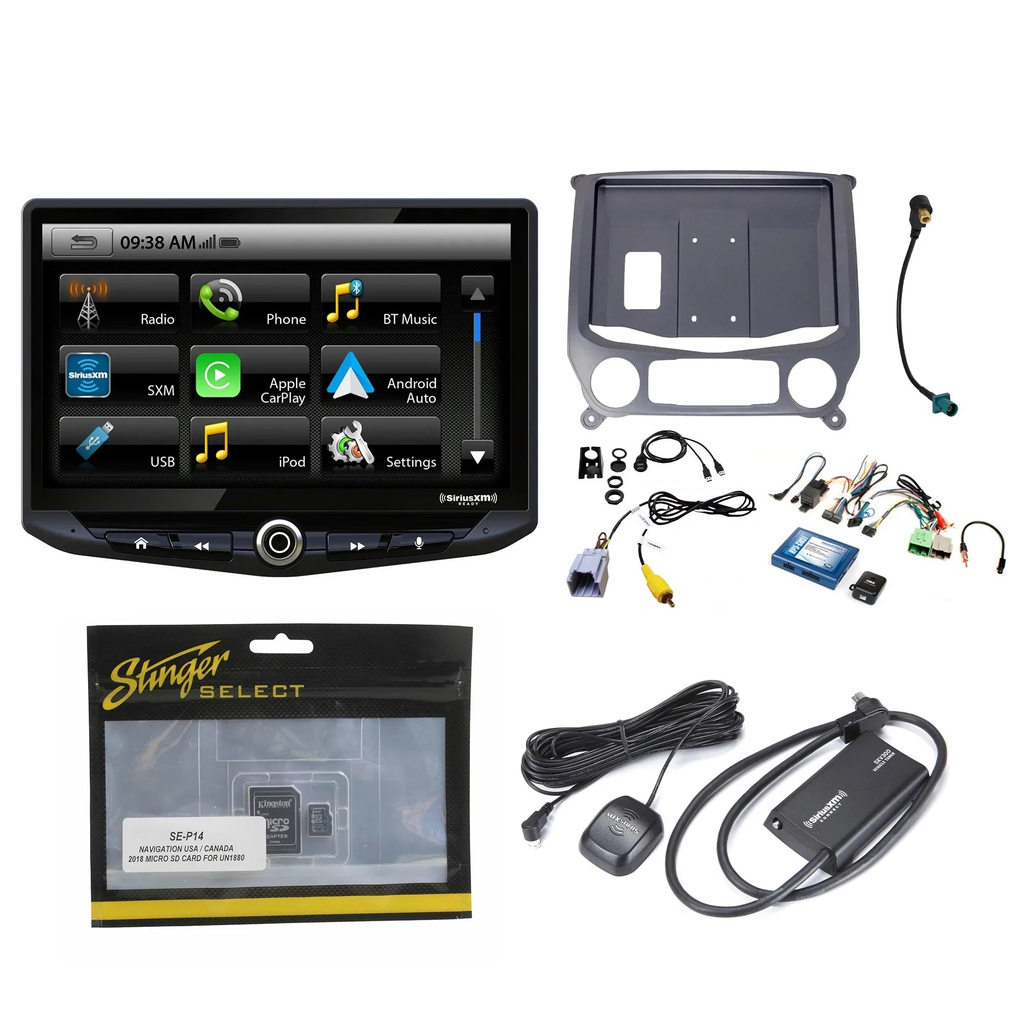 Stinger Heigh10 10" In-dash Infotainment System fit with Apple CarPlay & Android Auto, Includes Satellite Radio Tuner & Installation Kit fit with 14-18  Trucks
