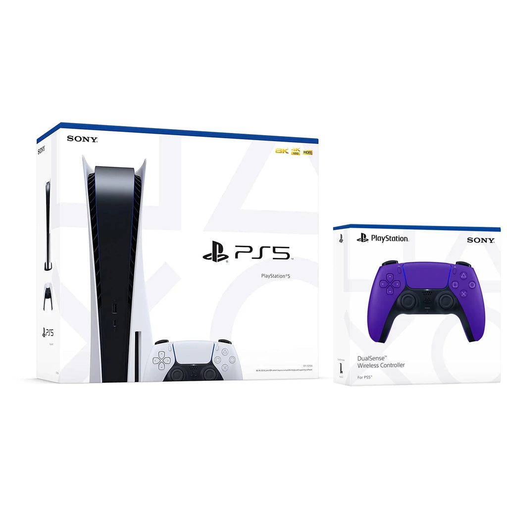 Sony Playstation 5 Disc Version (Sony  Disc) with Extra Galactic Purple Controller and Black  3D Headset Bundle