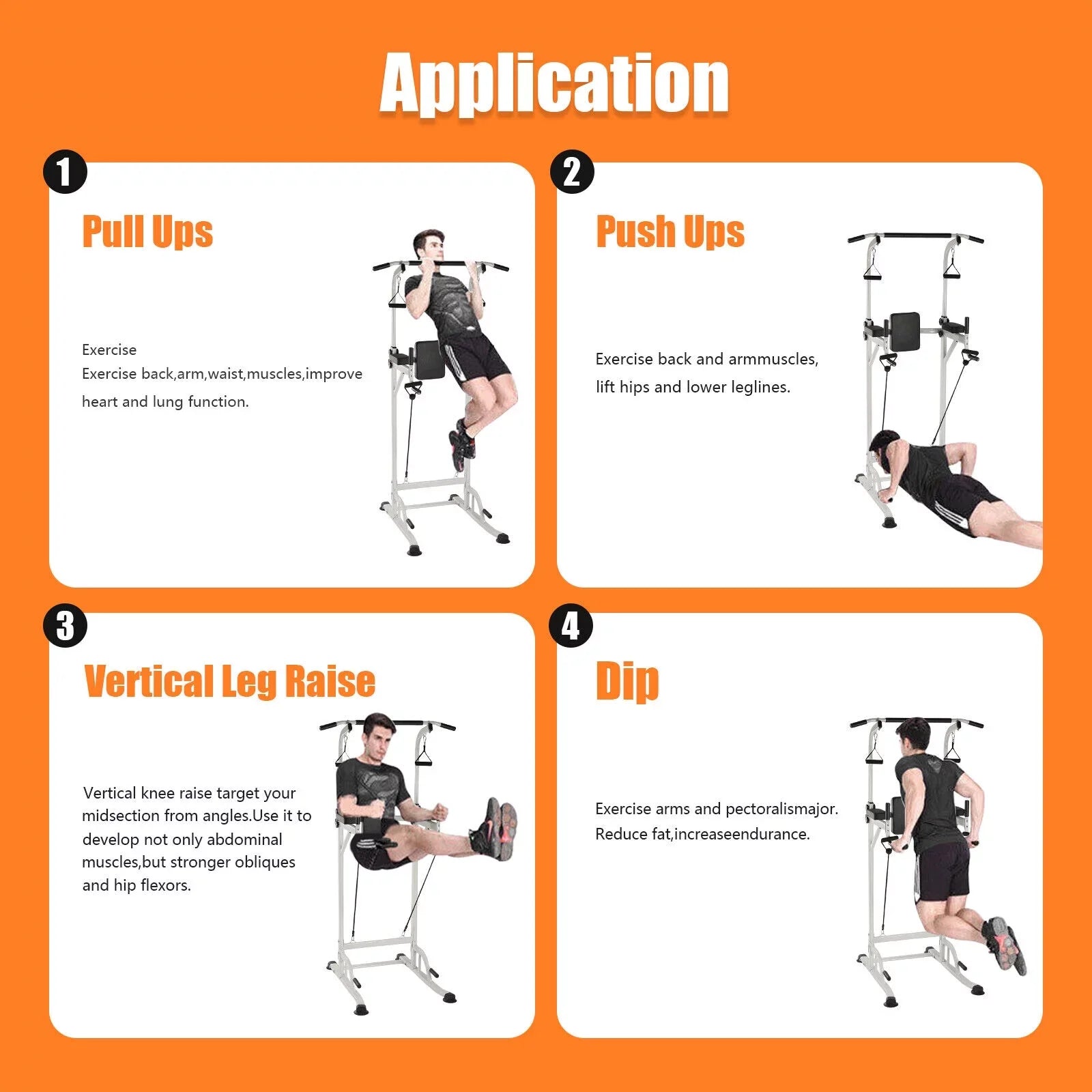 Power Tower Home Gym Power Station Sit Ups and Pull-Up Bar Height Adjustable