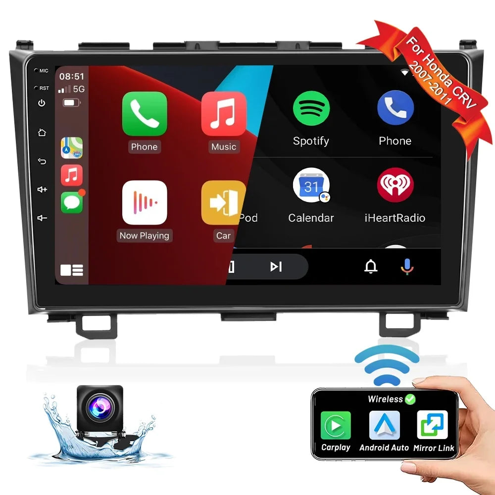 For Honda  2007-2011 9'' Touchscreen Car Stereo Radio Player Wireless Carplay Android Auto Mirror Link  1080P Android 12 Bluetooth     Hifi,  Backup Camera