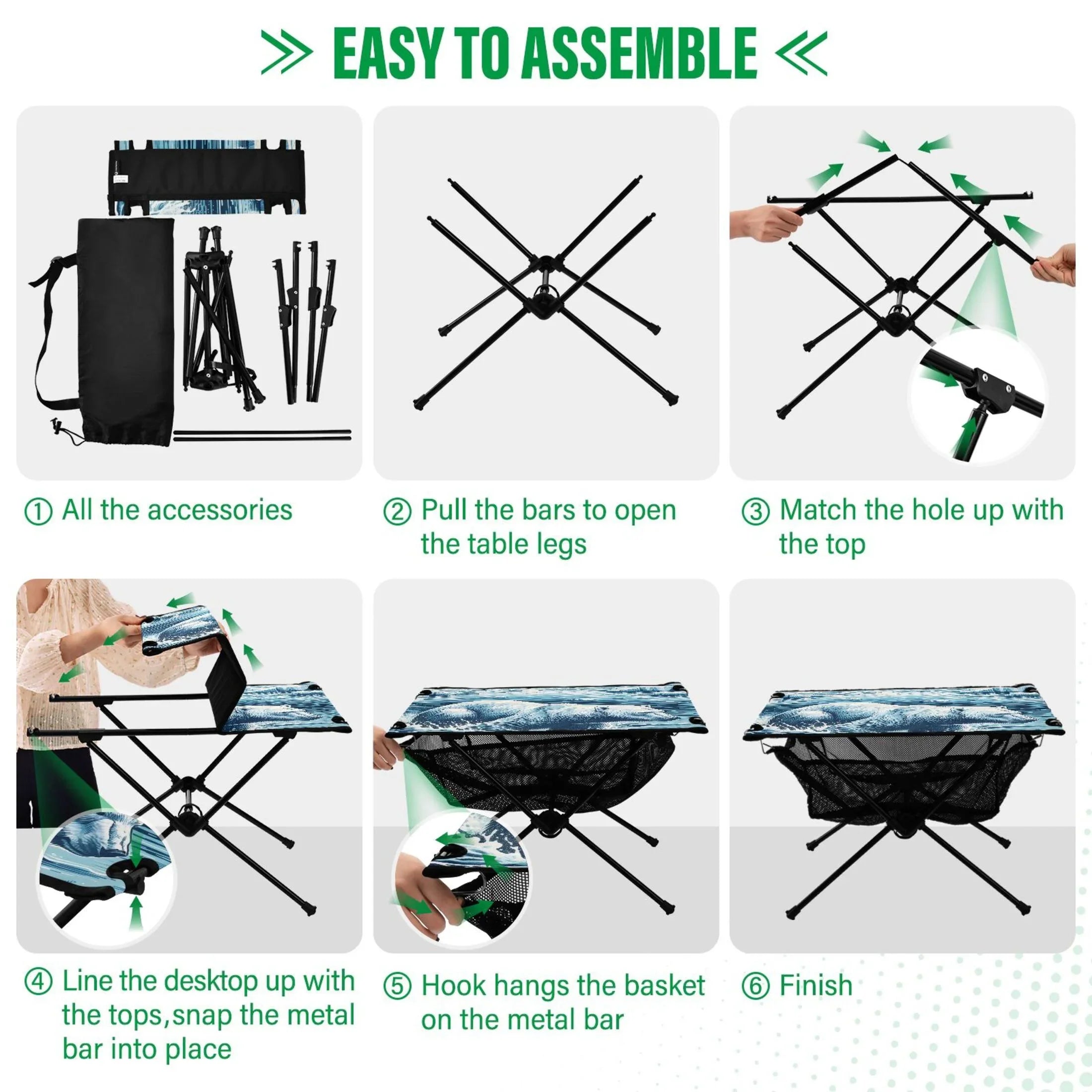 Polar Bear Swimming Camping Folding Table Portable Beach Table with Storage Bag Compact Picnic Table for Outdoor Travel Fishing