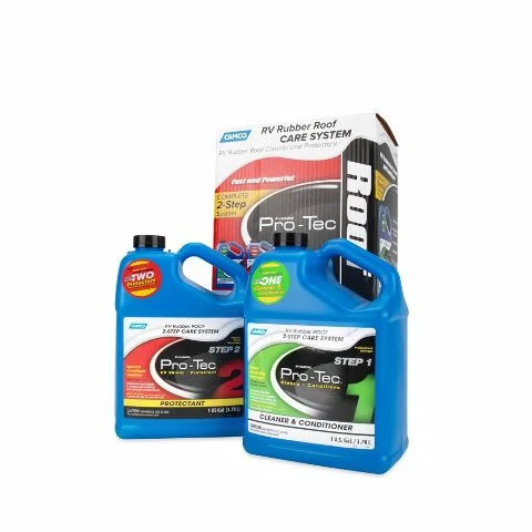 Camco Pro-Tec Camper/ Rubber Roof Care System | Two Step Treatment Rids Dirt/Grime & Reduces Roof Chalking | Extends the Life of  & Trailer Rubber Roofs - 2 Gallons (41453)