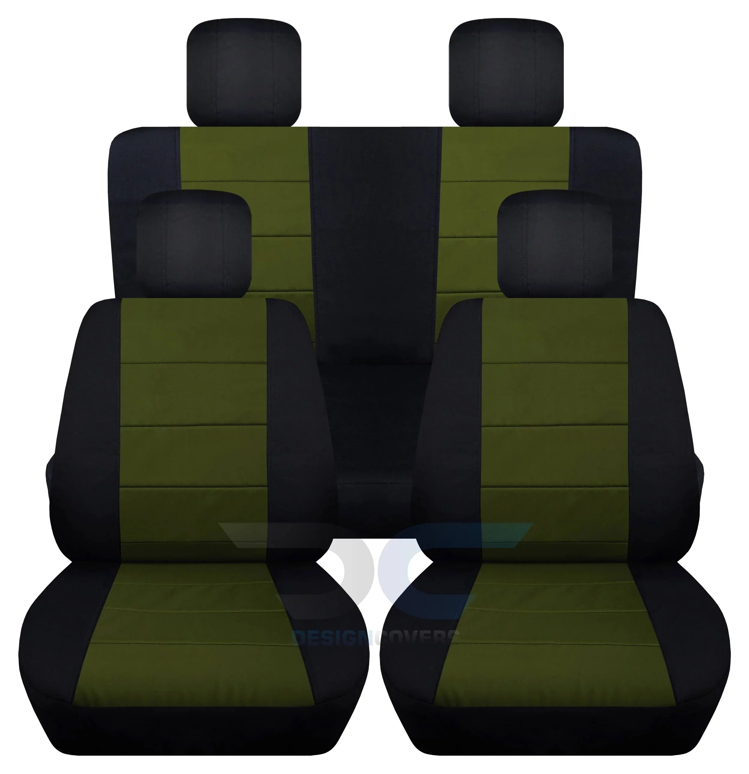 '-Designenclosures Fits 2007-2010 Jeep Wrangler  2-Door Cotton Seat Covers:Black and Hunter Green - Front & Rear Solid Bench