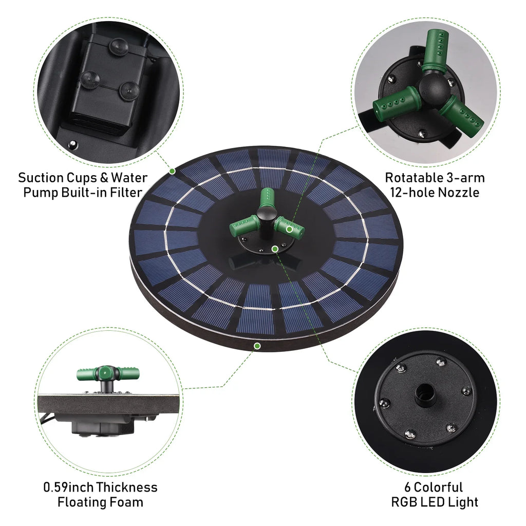 fountain,Battery Auto-shut Off With Rotatable Nozzle With Battery Auto-shut Off 9 Inch Pump With Inch Bath Pond Auto-shut Off 9 Solar Water Pump 6w Nozzle Led Solar Brewel Rookin Yaliya