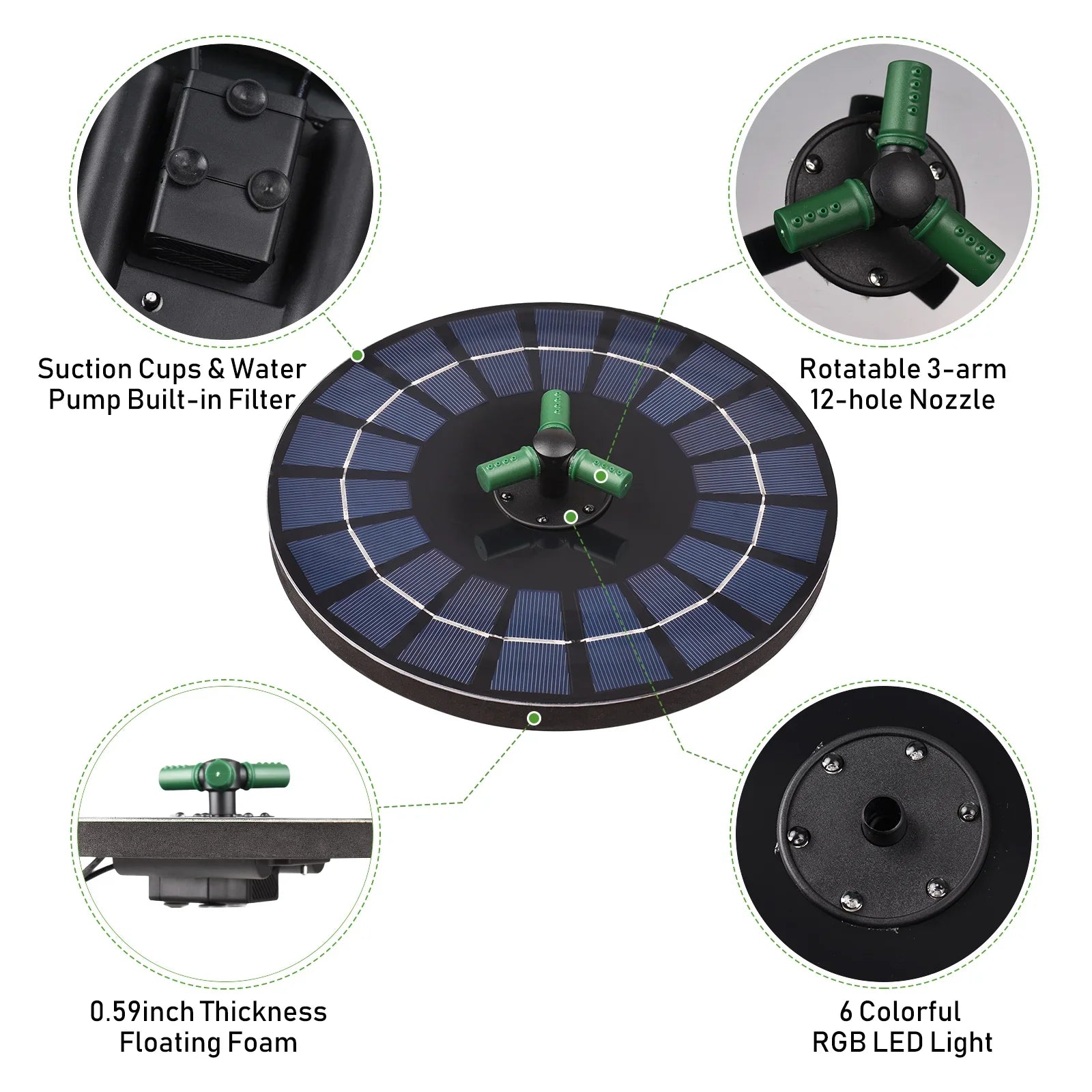 fountain,Battery Auto-shut Off With Rotatable Nozzle With Battery Auto-shut Off 9 Inch Pump With Inch Bath Pond Auto-shut Off 9 Solar Water Pump 6w Nozzle Led Solar Brewel Rookin Yaliya
