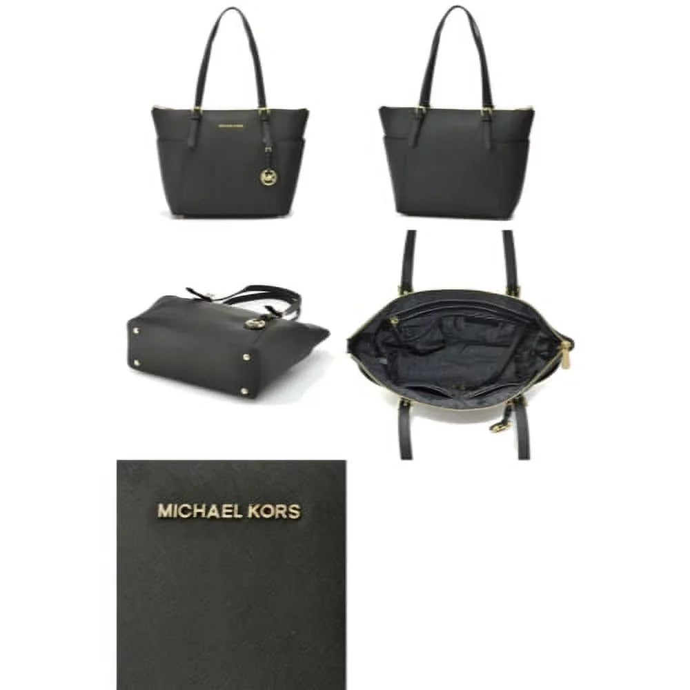 Michael Kors Jet Set Travel Med. Top Zip Saffiano Tote - Black - 30F2GTTT8L-001