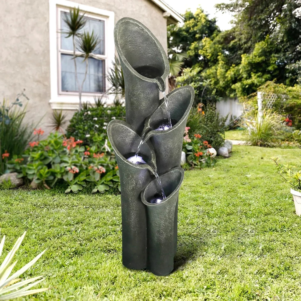 Meedzom 33.5'' Outdoor Water Fountain with Light, Resin Floor Water Fountain for Garden