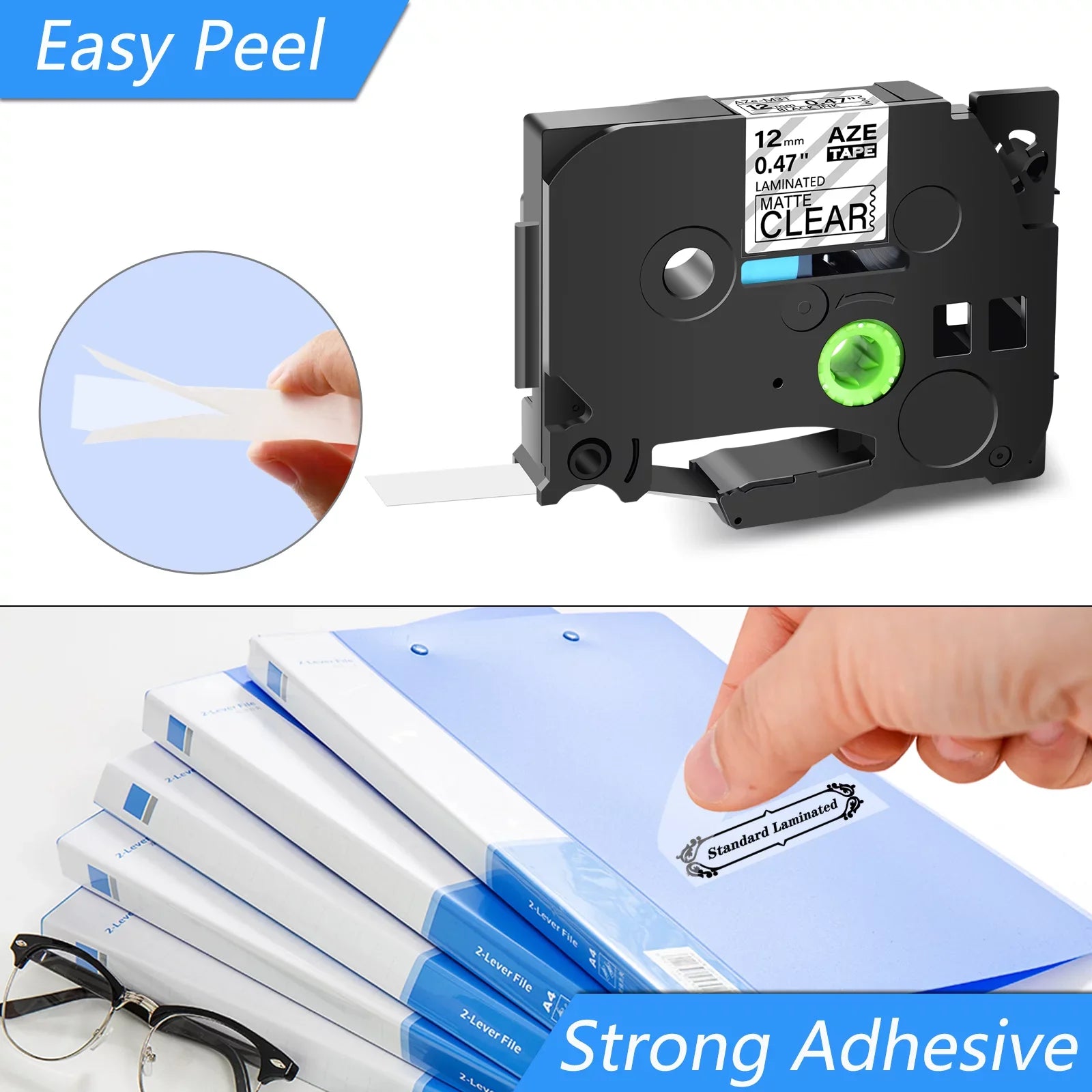 8PK Compatible for Brother -touch Black on Matte Clear 12mm 0.47" TZe- -  TZeM31 Laminated Label Tape