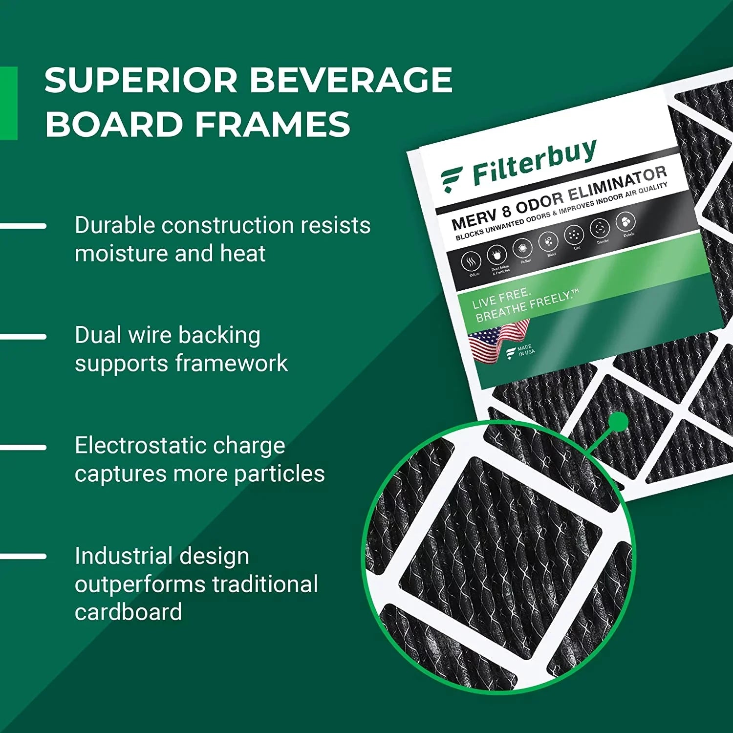 Filterbuy 16x20x1  8 Odor Eliminator Pleated   Furnace Air Filters with Activated Carbon (3-Pack)