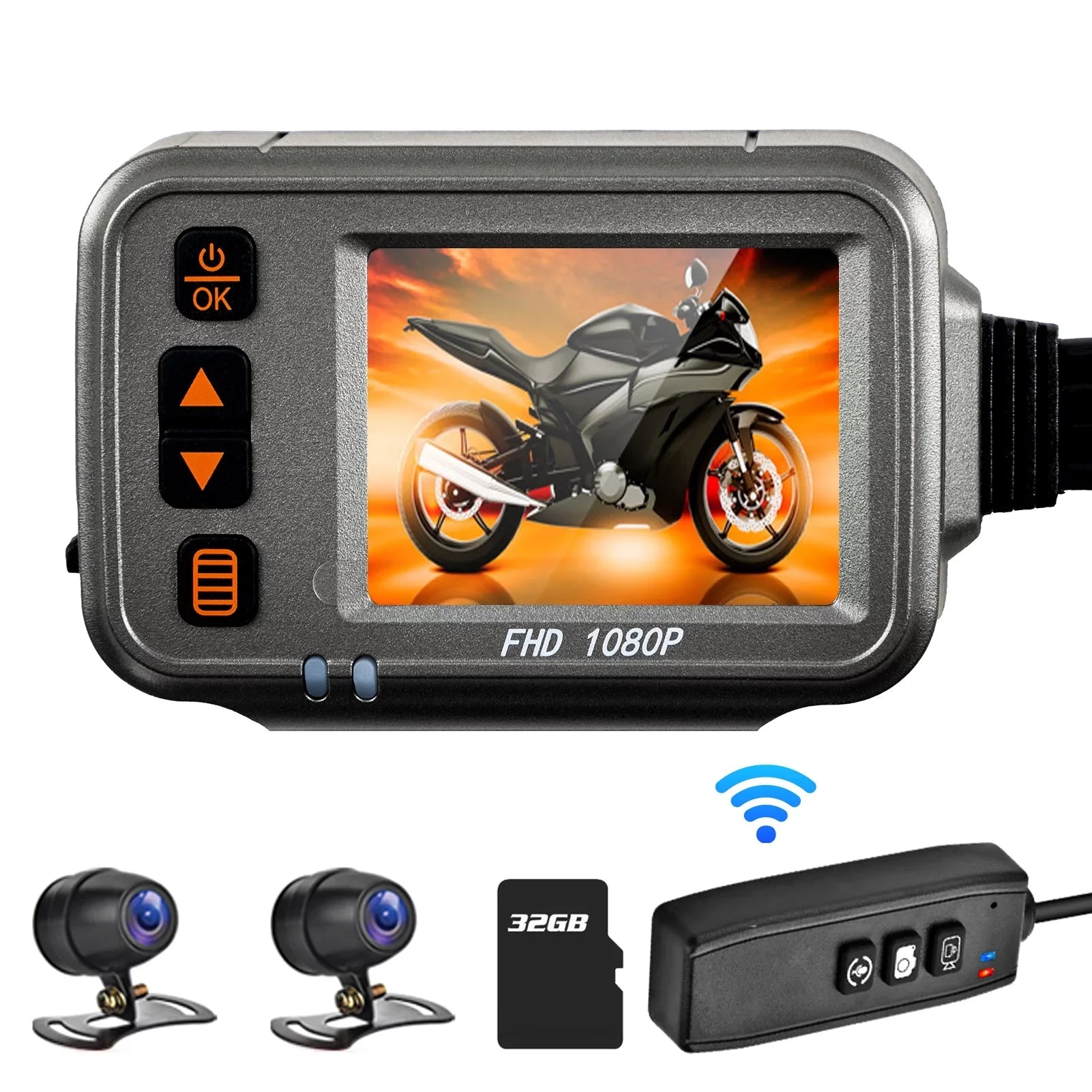 Docooler Motorcycle Dash Cam,WiFi Dual 1080p Motorbike Camera ,120° Wide Angle,Parking Monitoring, Timed Recording After Flameout  Full Body Waterproof Night Vision  With 32G storage card