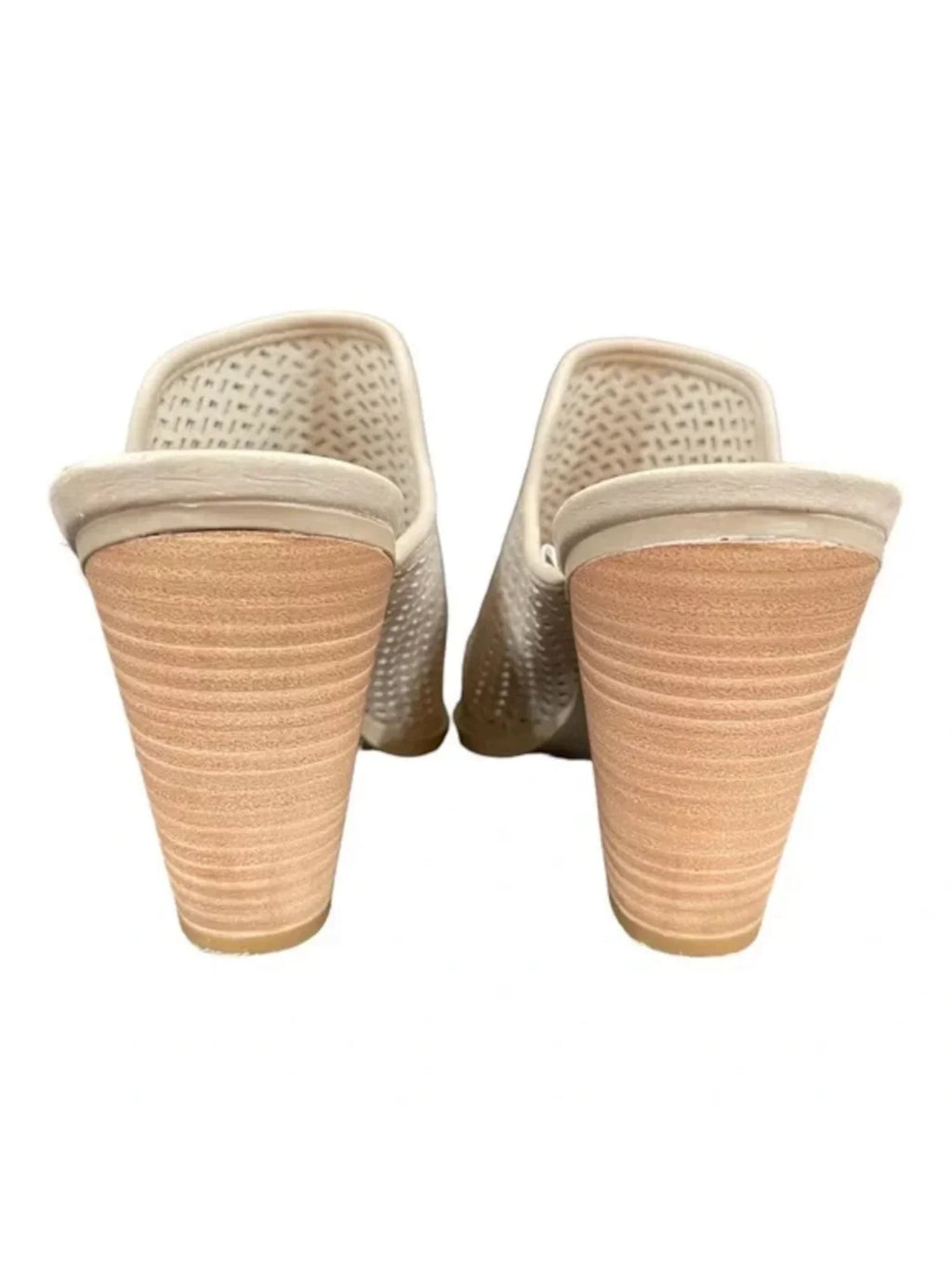 Womens Ivory Woven Padded Hudson Almond Toe Block Heel Slip On Leather Heeled Mules Shoes 9