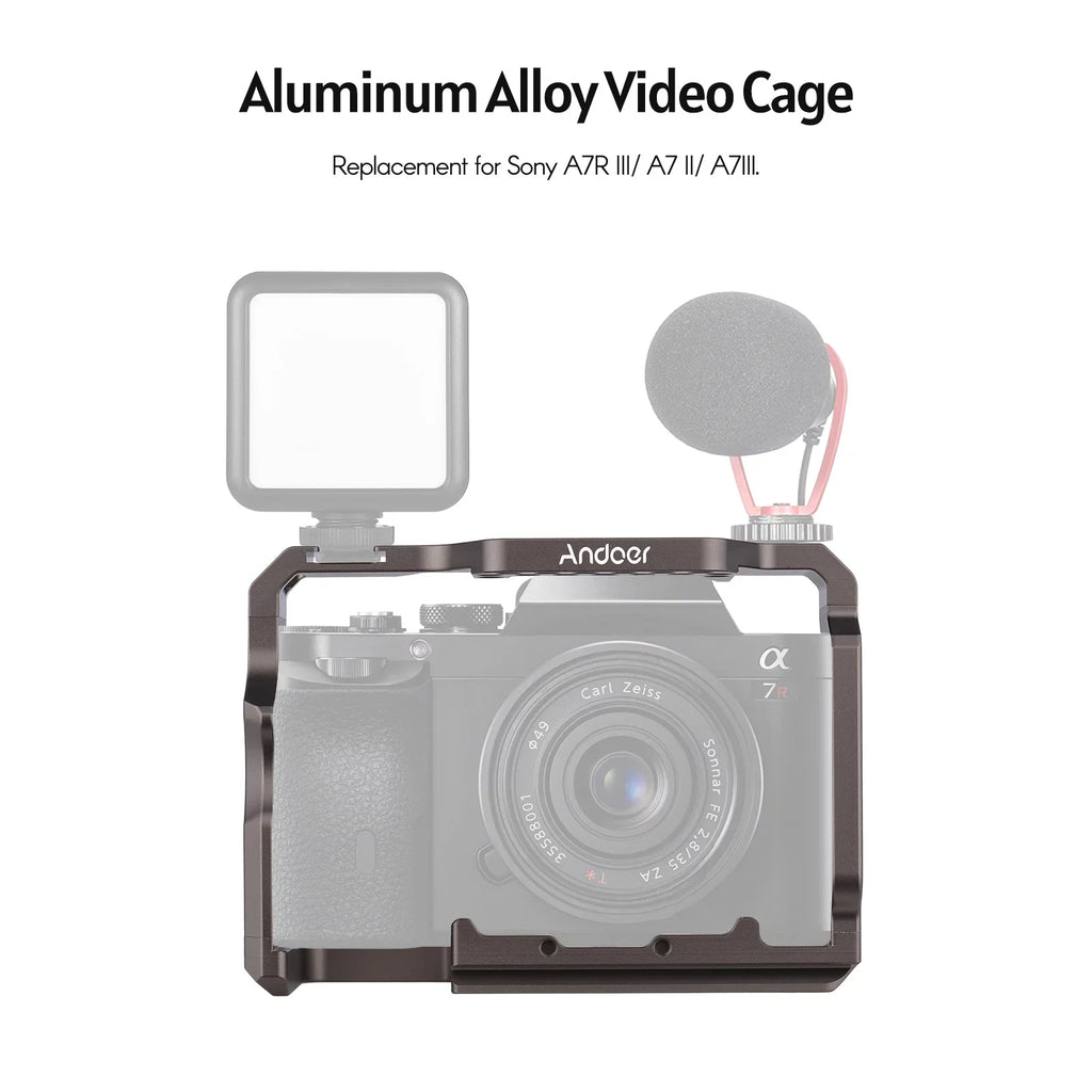 Andoer Aluminum Alloy Camera Cage Kit with Video Rig Handle Wooden Grip Replacement for Sony  /  /
