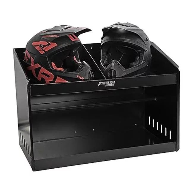 Deluxe Dual Aluminum Helmet Bay Shelf Holder Storage Cabinet Organizer for Enclosed Race Trailer, Black