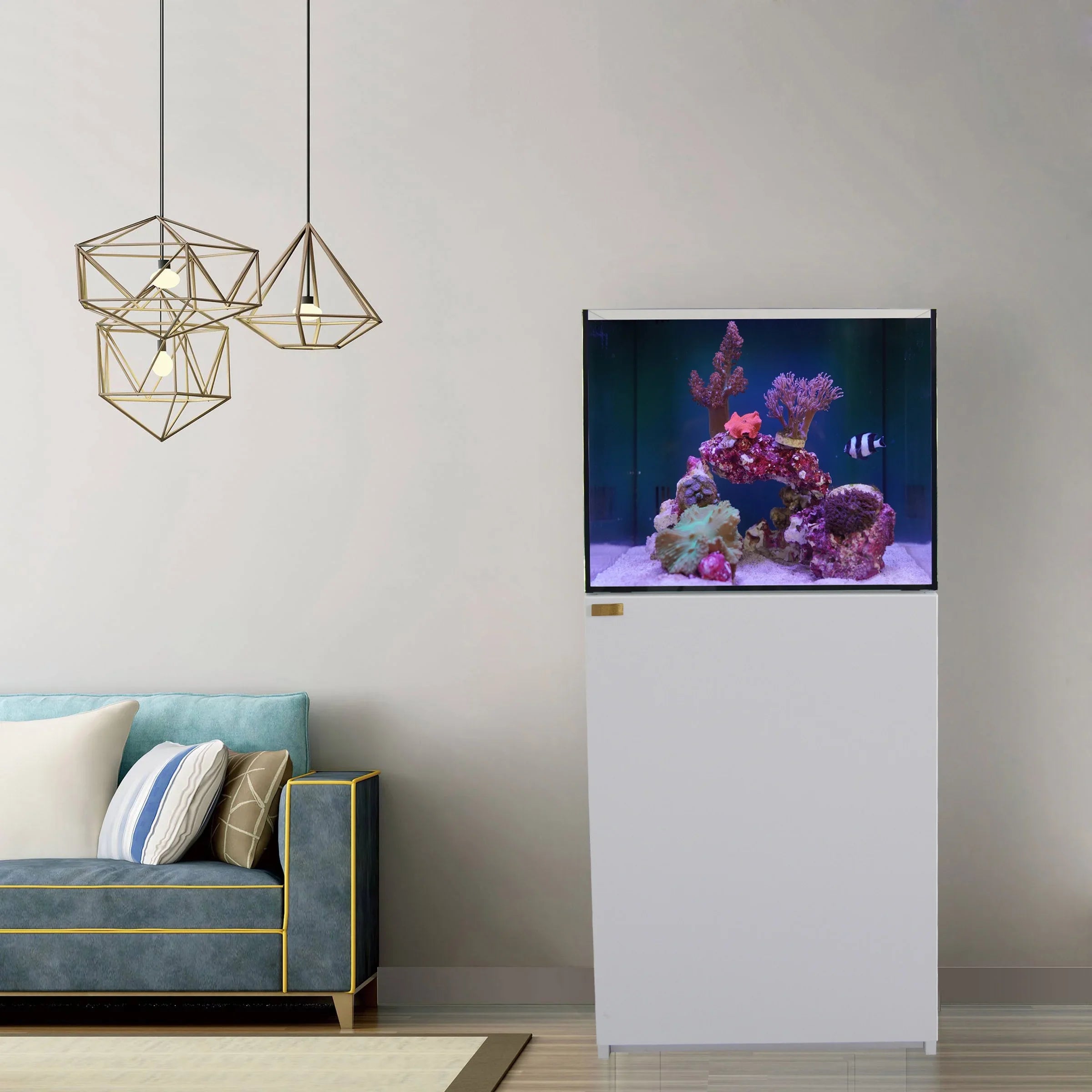 AquaDream 90 Gallon All-In-One Coral Reef Aquarium Tank with Ultra Clear Glass and Built in Sump All White