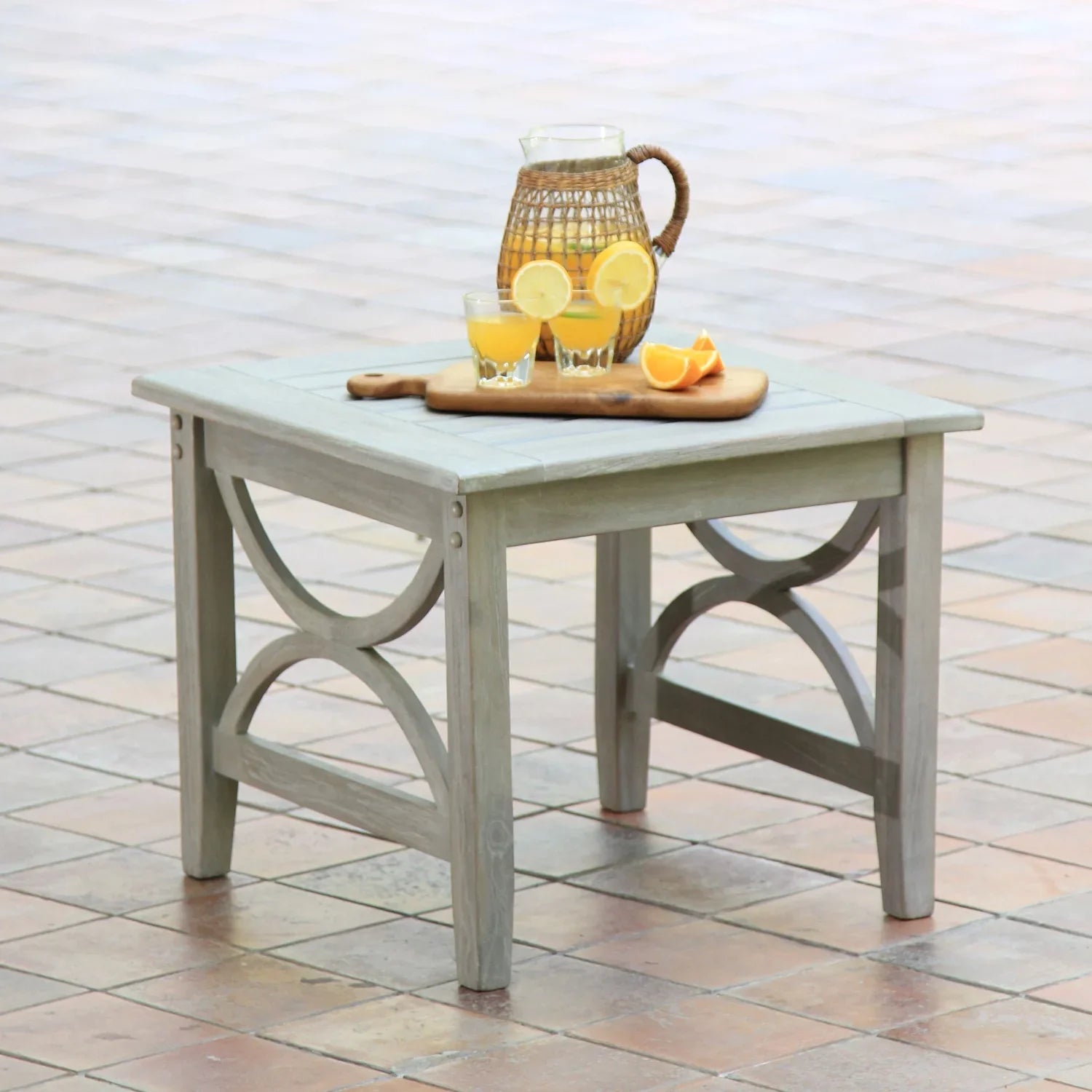 Cambridge Casual  Lowell Teak Patio Side Table Weathered Gray