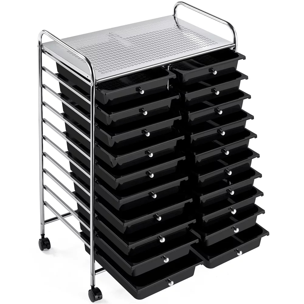 Topeakmart 20 Drawers Rolling Storage Cart Bin Organizer on Wheels Scrapbook Paper Office School Organizer, Black