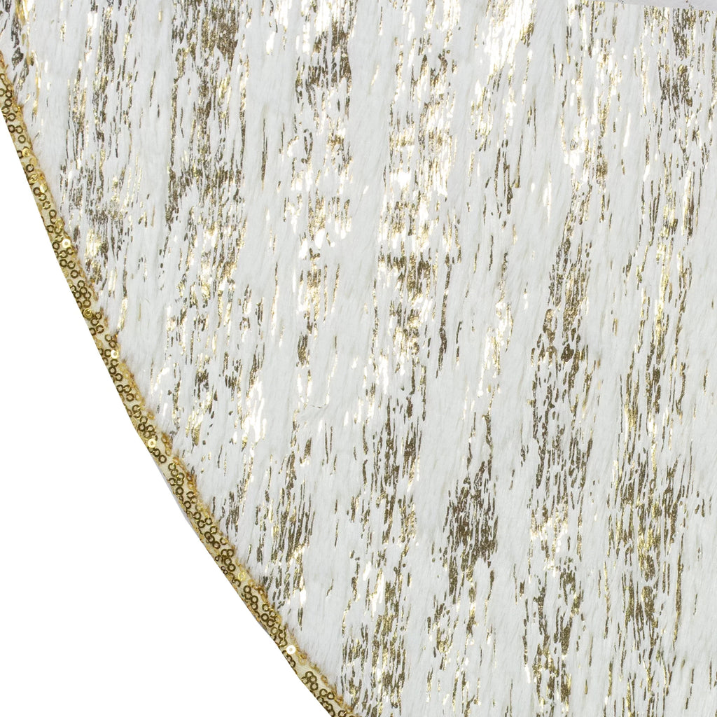 Northlight 48" Cream and Gold Wood Grain Pattern and Faux Fur Christmas Tree Skirt