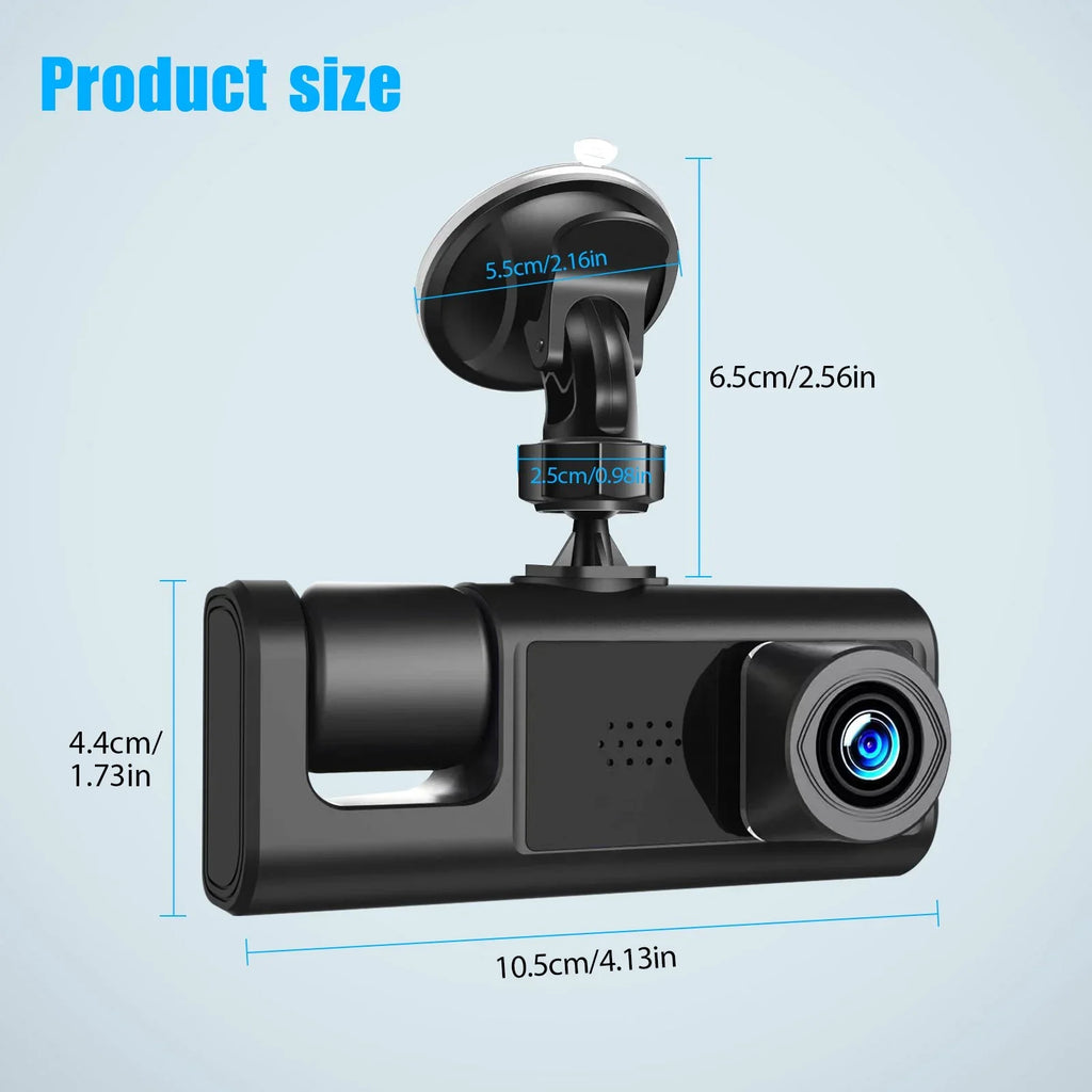 3 Channel Dash Cam Front and Rear Inside /32GB  Card, Full  1080P Dash Camera for Cars, Dashcam Three Way Triple Car Camera / Night Vision, Loop Recording, -Sensor, Parking Monitor