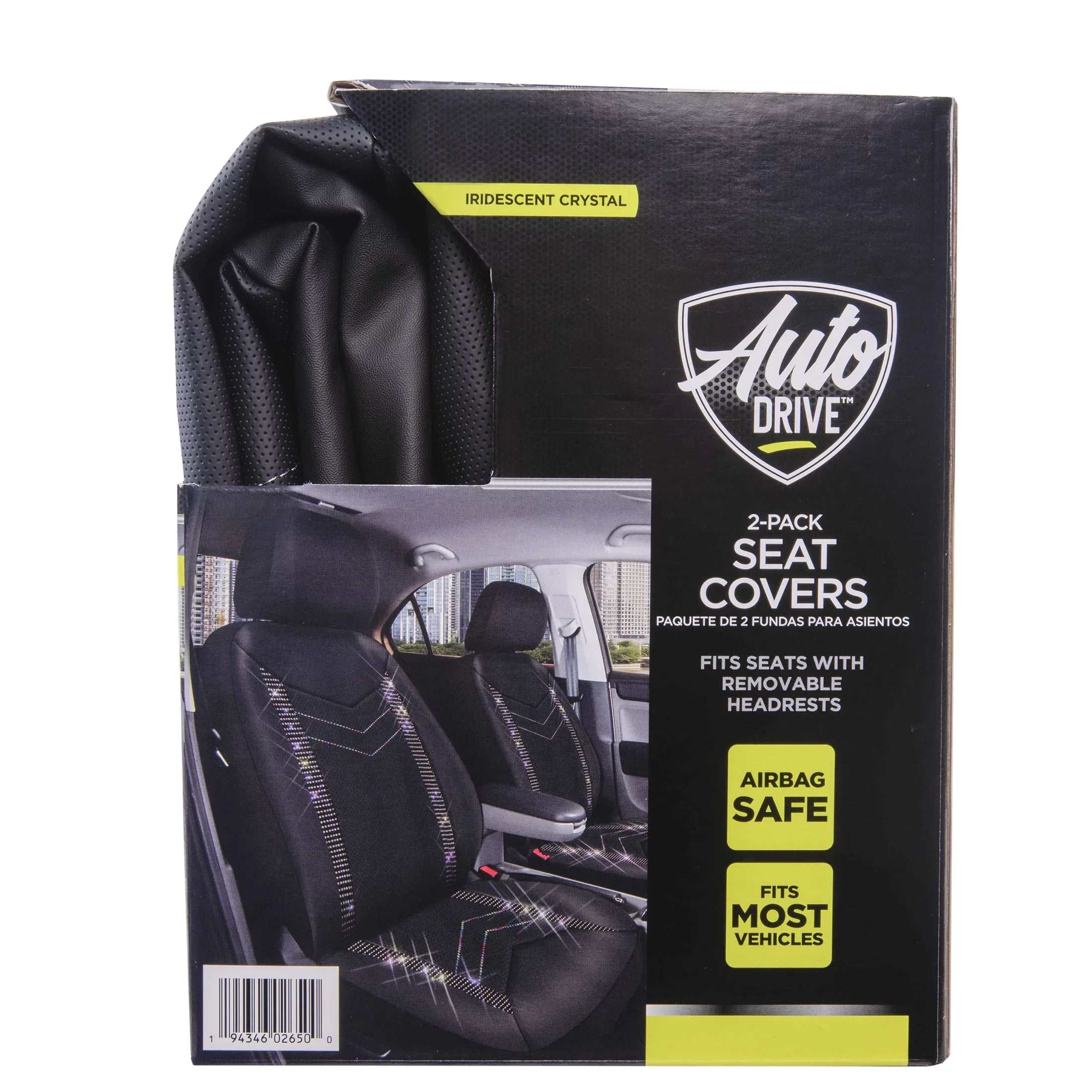 Auto Drive Universal Fit Rainbow Crystal Faux Leather Car Seat Cover, Set of 2, Fit for Cars, SUVs, MPVs