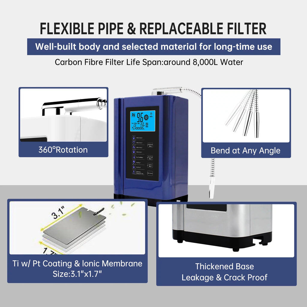 Alka  Water Ionizer, Water Purifier Machine  3.5-10.5 Alkaline Acid Water Machine,Up to -500mV , 8000 Liters Per Filter,7 Water Settings,Auto-Cleaning,Intelligent Voice (blue )
