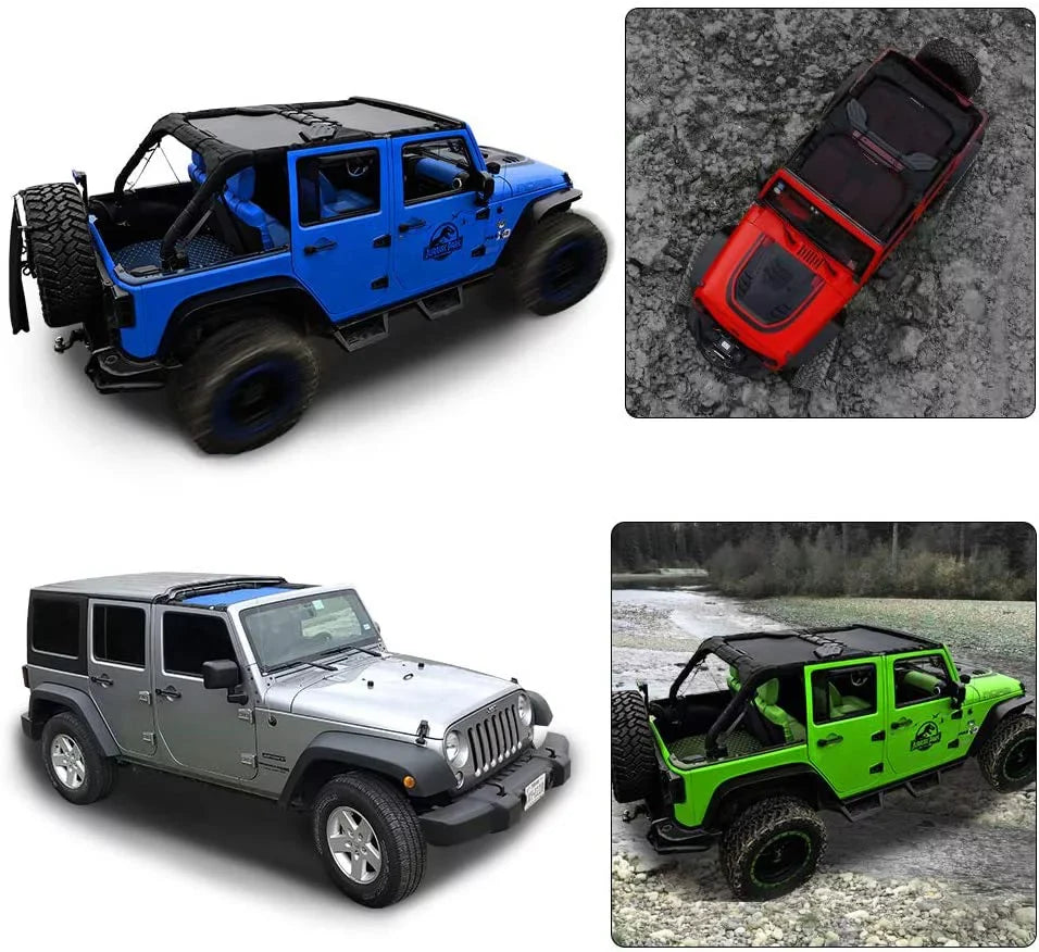 Shadeidea Jeep Wrangler Sunshade  Top Sun Shade  Unlimited (2007-2018) 4-Door Front & Rear-Gray Mesh Screen Cover  Blocker with Grab Bag-10 Years Warranty