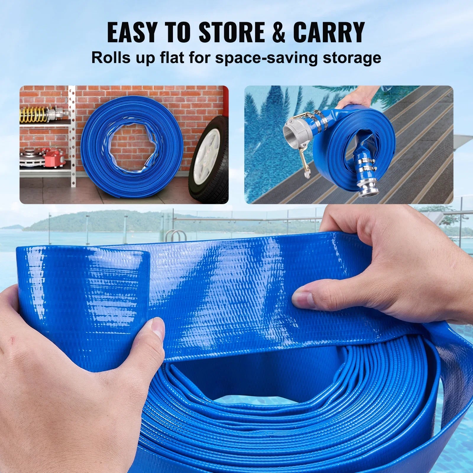 Swimming Pool Filter Backwash Hose 2'' x 50' with Aluminum joints, Great for Water Disposal,  Discharge Hose with Camlock  &  Fittings