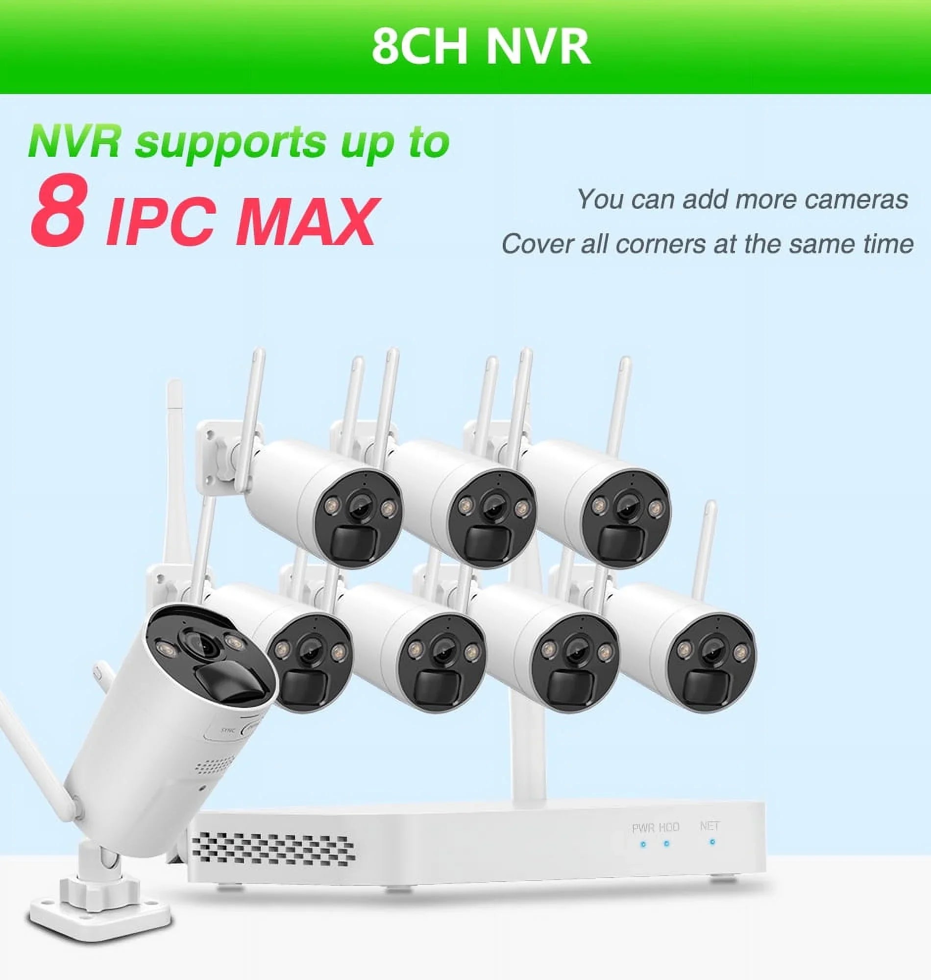 8CH WiFi  System 4Pcs 3MP Battery Camera , 4 Solar Panels ,  2.5inch  Wireless