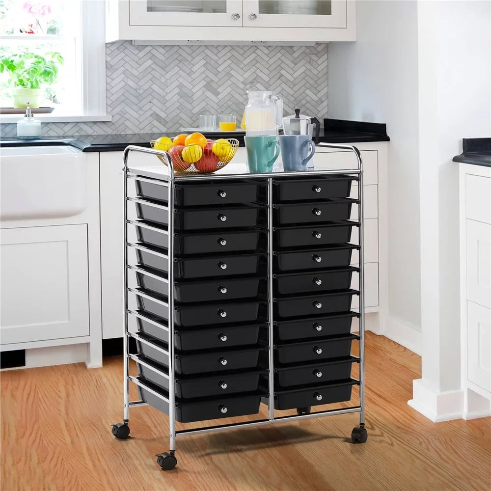 Topeakmart 20 Drawers Rolling Storage Cart Bin Organizer on Wheels Scrapbook Paper Office School Organizer, Black