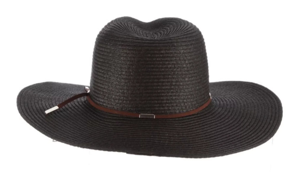 Scala - Braid Safari Hat with Faux Suede Trim- Black. One Size