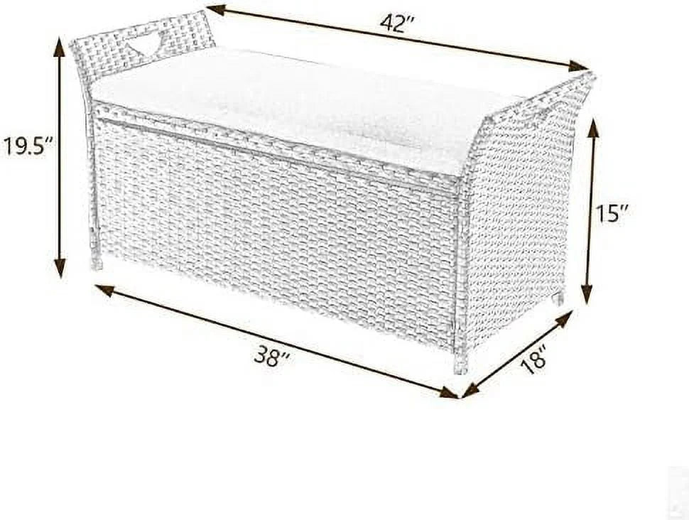 Outdoor Deck  Box  Patio Wicker  Bench  Rattan  Bins with Cushion (Red)