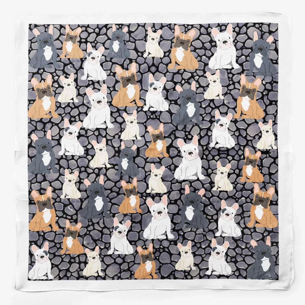 Phagun Grey Dogs Mix Printed Square Pure SilkScarfFor Hair Neck Head Bandanas For Women